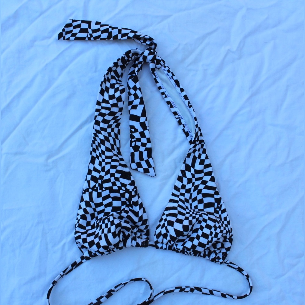 checkered halter bikini top—black & white—adjustable—never worn
